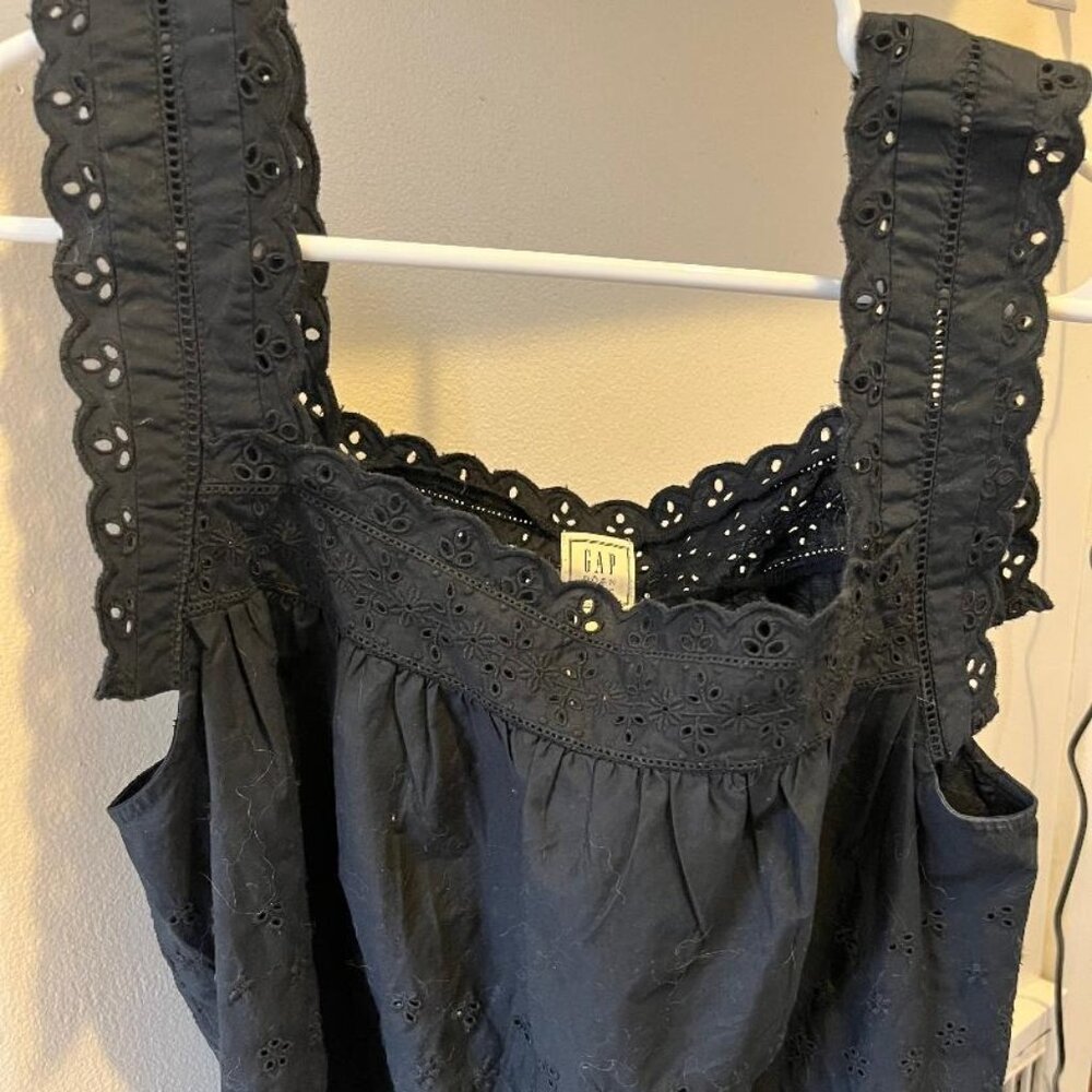 GAP Black Eyelet Square-Neck Cotton Tank Top